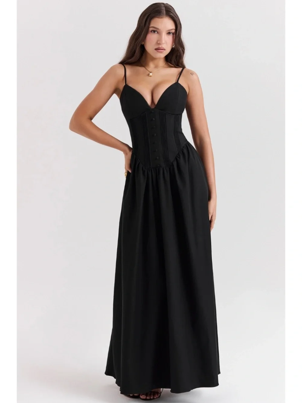 long sleeve fit and flare dresses Long sleeves fit and flare maxi chiffon dress 4998 – Xiaolizi main image 1